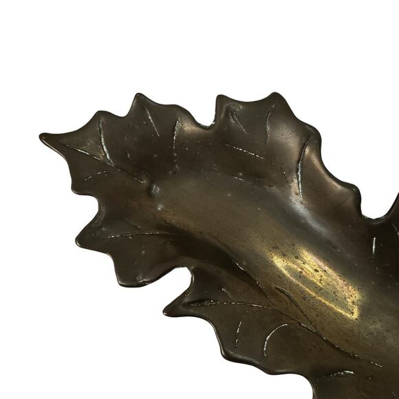 Vintage Cast Solid Brass Oak Leaf Dish Tray Trinket Keys Jewelry Holder - Picture 5 of 10